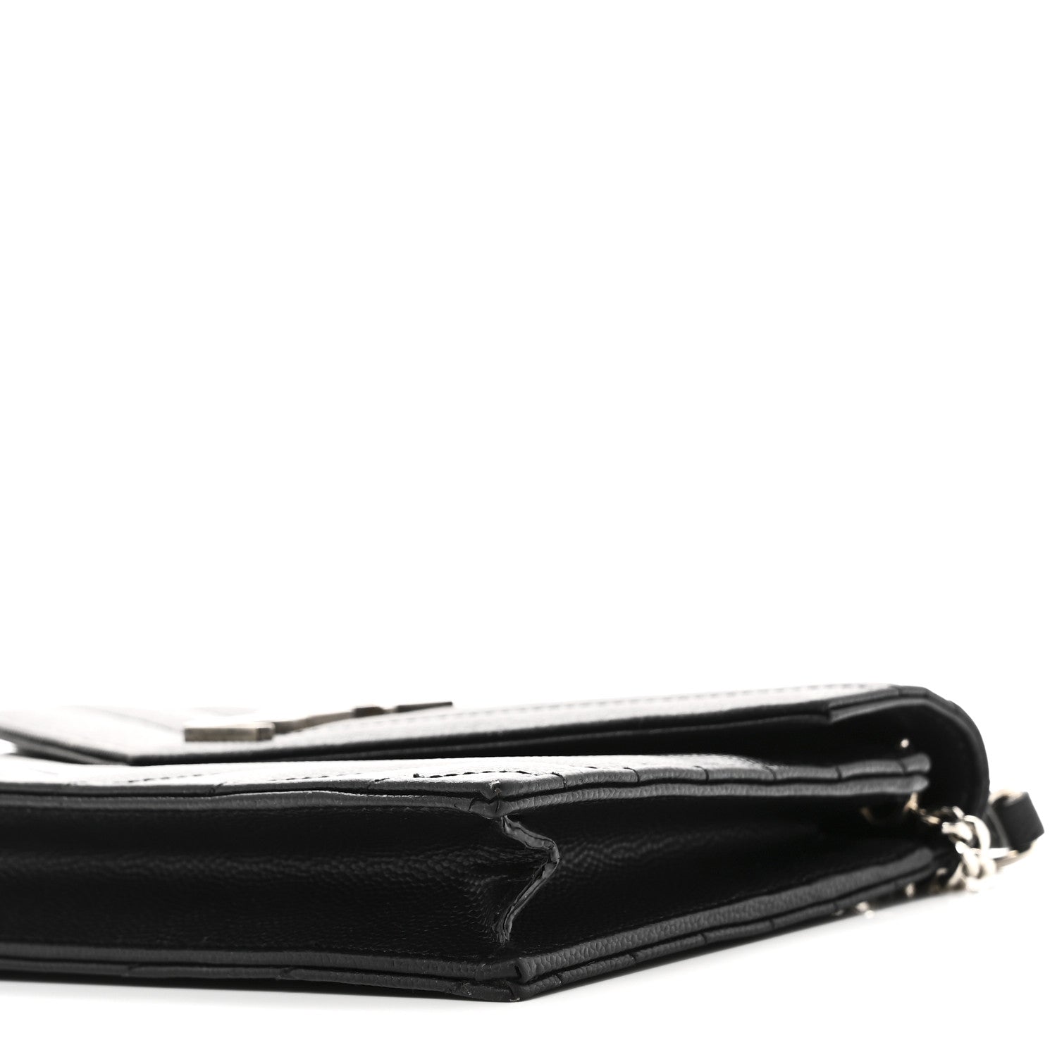Saint Laurent Grain De Poudre Matelasse Chevron Monogram Envelope Chain Wallet Black 10 of 10