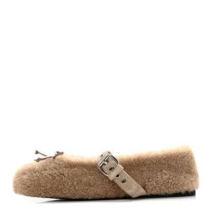 Miu Miu Shearling Mary Jane Ballerina Flats 40 Deserto 1 of 8
