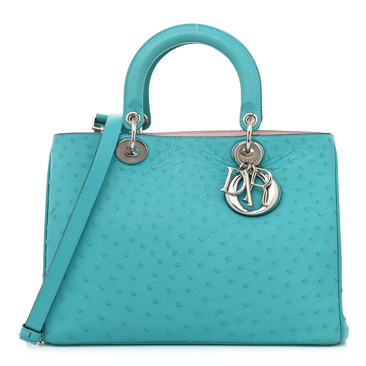 Ostrich Medium Diorissimo Tote Turquoise