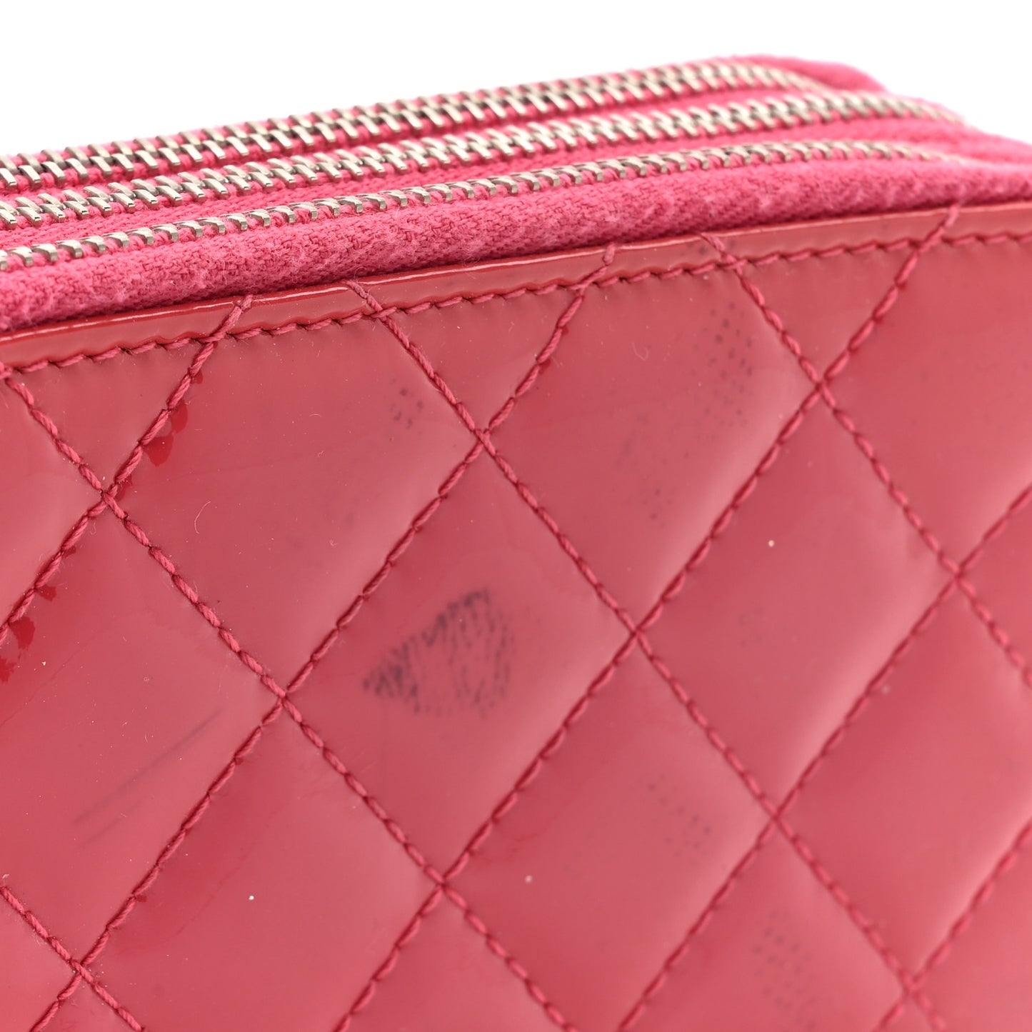 Patent Calfskin Quilted Zip Around Phone Holder Fuchsia