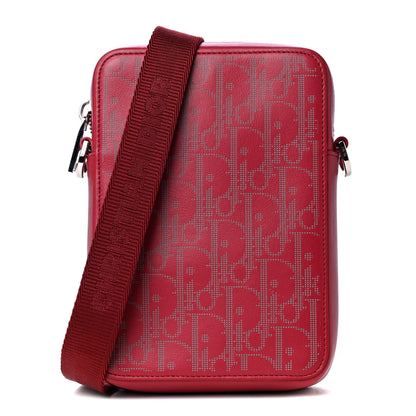 Christian Dior Calfskin Oblique Galaxy Perforated World Tour Messenger Pouch Red White 1 of 5