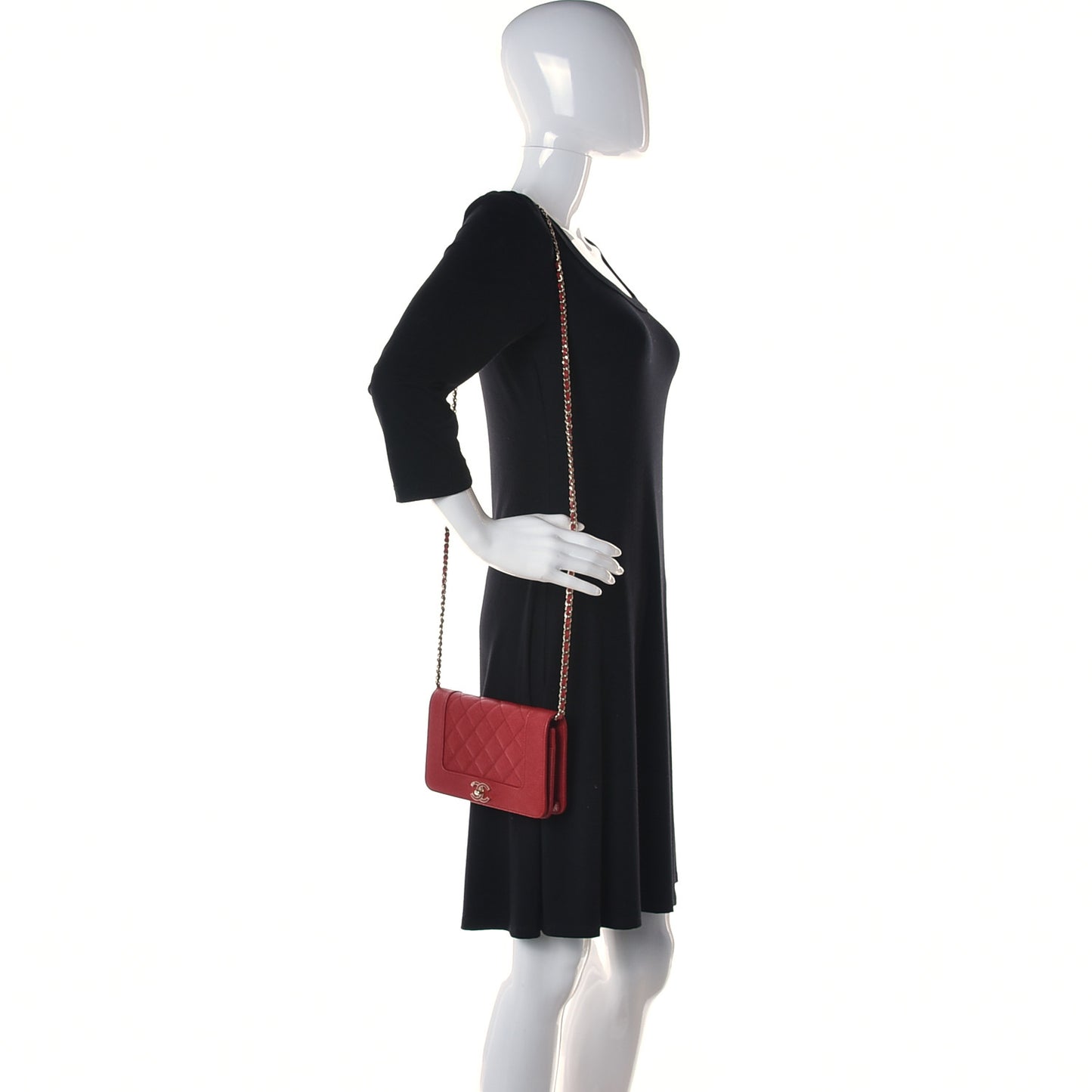 Caviar Quilted Vintage Mademoiselle Wallet On Chain WOC Red
