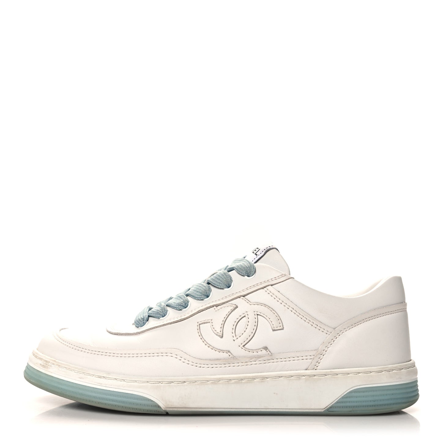 Calfskin CC Womens Sneakers 37 White Blue