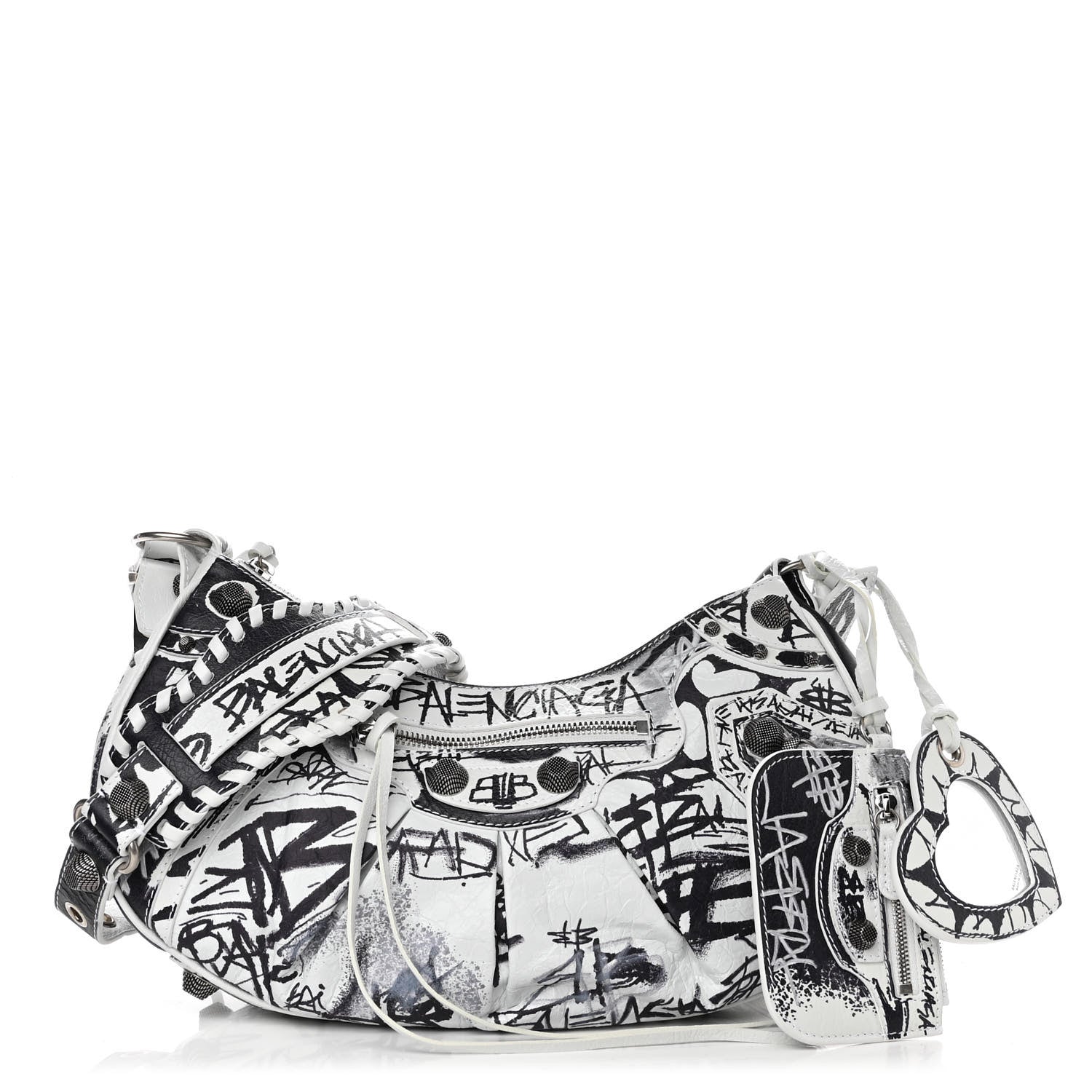 Balenciaga Agneau Arena Graffiti Small Le Cagole Shoulder Bag White Black 1 of 9