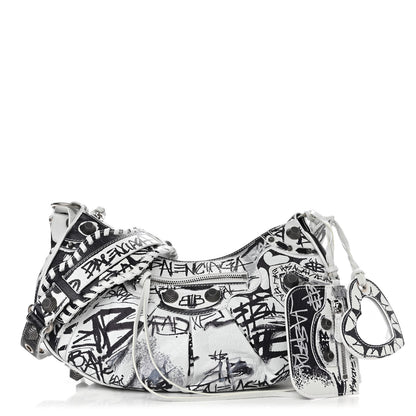 Balenciaga Agneau Arena Graffiti Small Le Cagole Shoulder Bag White Black 1 of 9