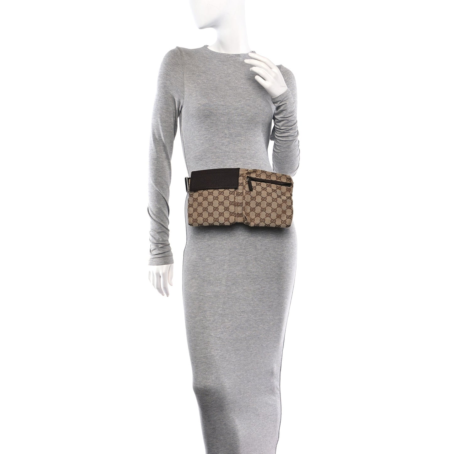 GG Monogram Double Pocket Belt Bag Dark Brown