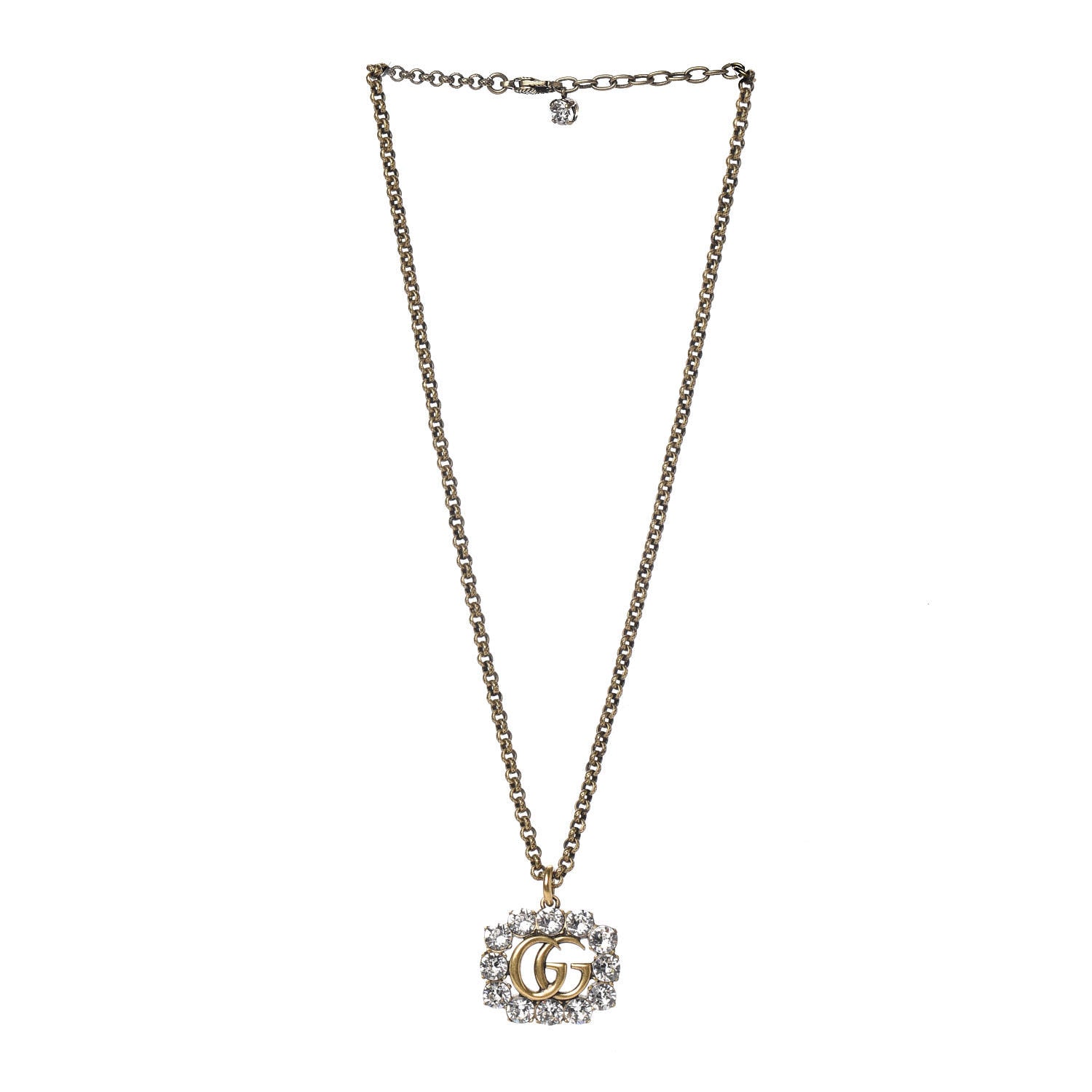 Gucci Crystal Embellished Double G Necklace Aged Gold 2 of 4