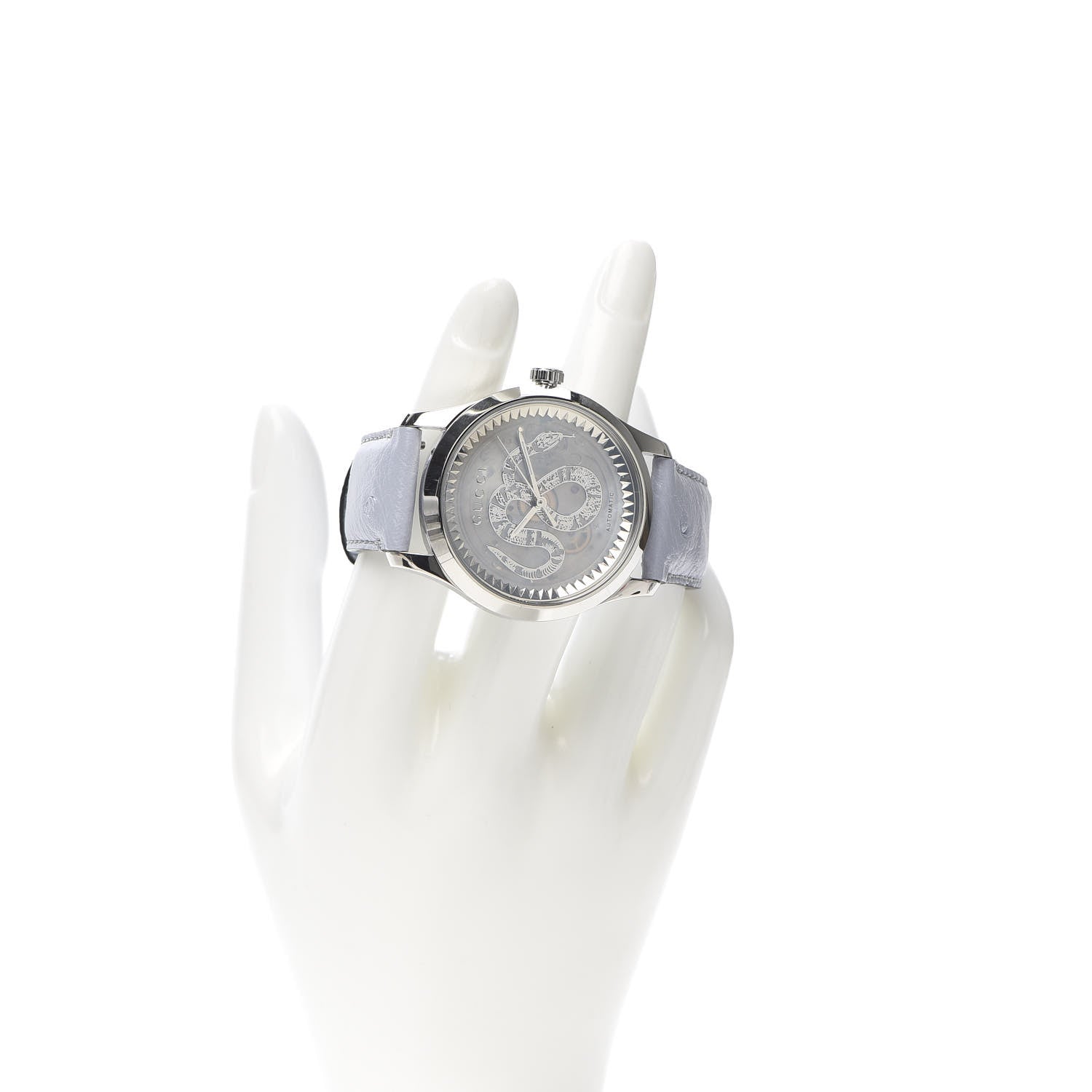 Gucci Stainless Steel Ostrich Blue Mother of Pearl 38mm G-Timeless Snake Automatic Watch 3 of 14