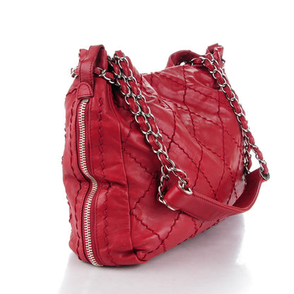Chanel Lambskin Stitched Expandable Tote Red 3 of 9