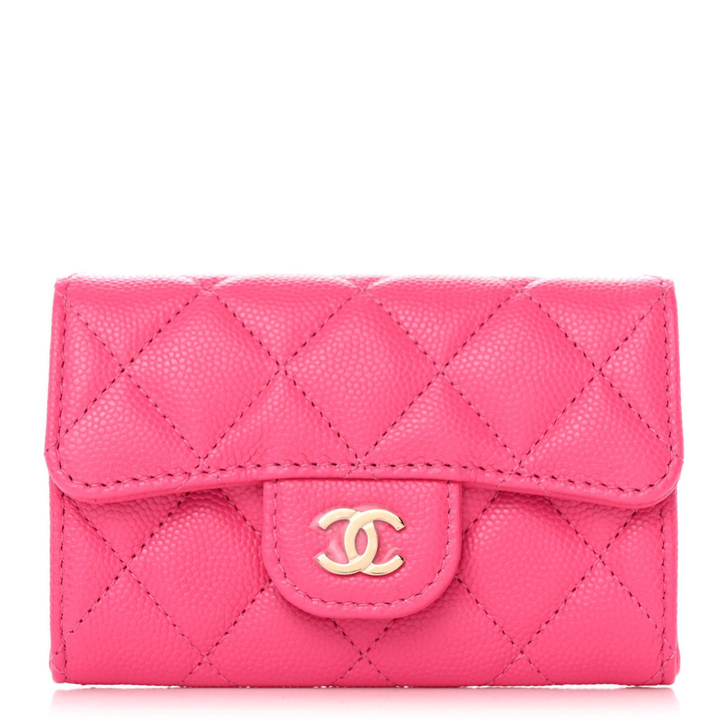 Caviar Quilted Flap Card Holder Wallet Pink