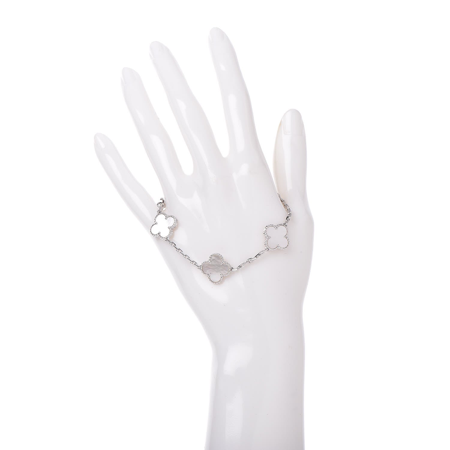 Van Cleef & Arpels 18K White Gold Mother of Pearl 5 Motifs Vintage Alhambra Bracelet 2 of 5