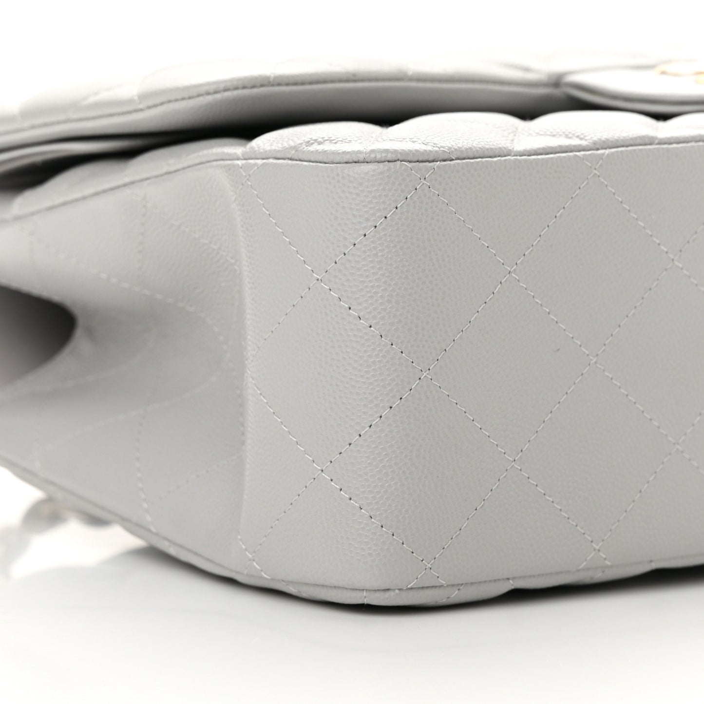 Caviar Quilted Jumbo Double Flap Grey