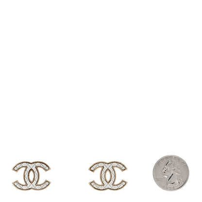 Chanel Metal Quilted CC Earrings Gold White 2 of 4