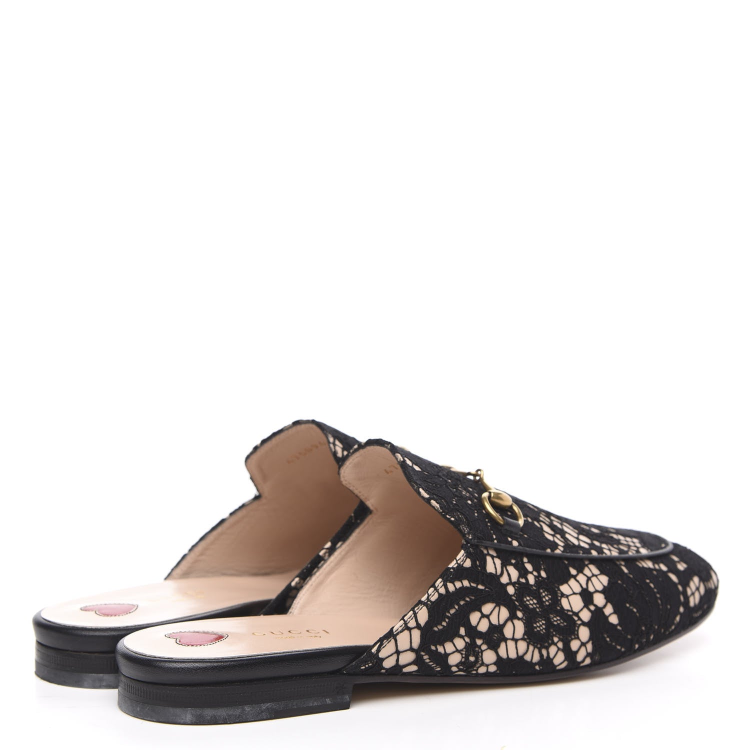 Gucci Lace Malaga Kid Womens Princetown Slippers 40 Black Skin Rose 4 of 9