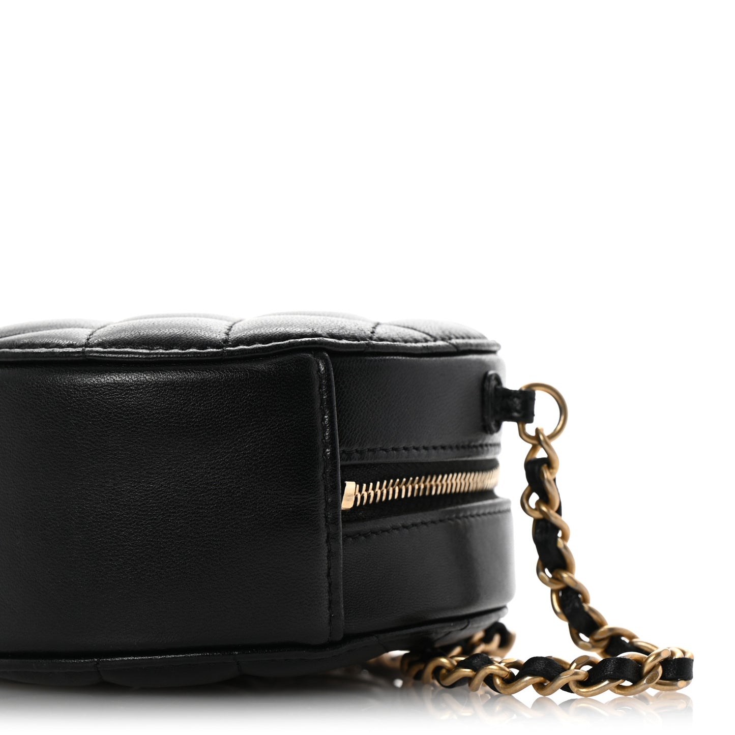 Lambskin Quilted Romance Round Clutch With Chain Black