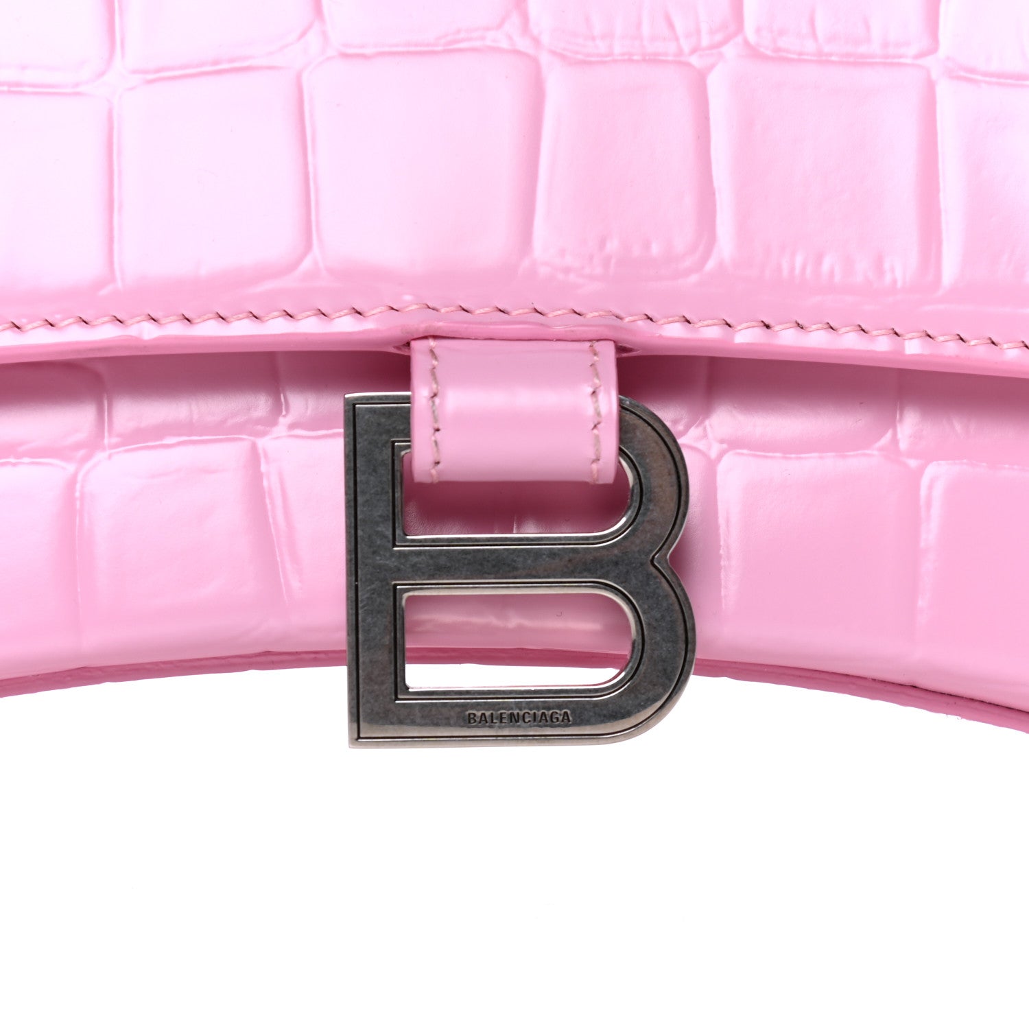 Balenciaga Semi Shiny Calfskin Crocodile Embossed Small Hourglass Top Handle Bag Pink 9 of 9