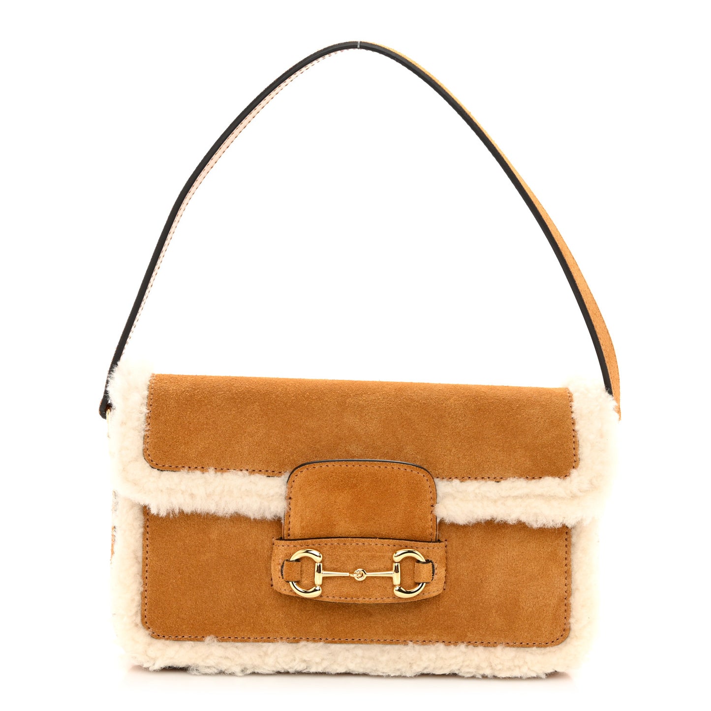 Suede Shearling Horsebit Mini 1955 Shoulder Bag Honey Beige Milk