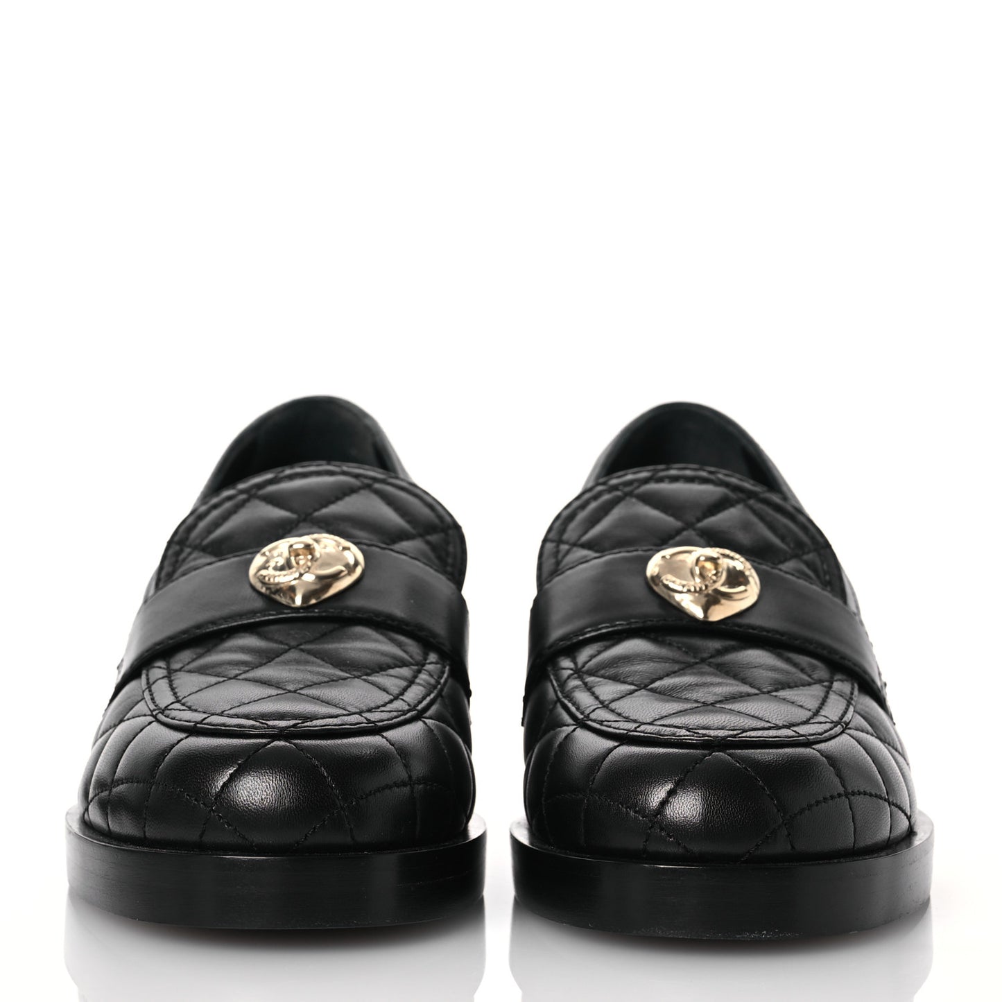 Lambskin Quilted CC Heart Loafers 38 Black
