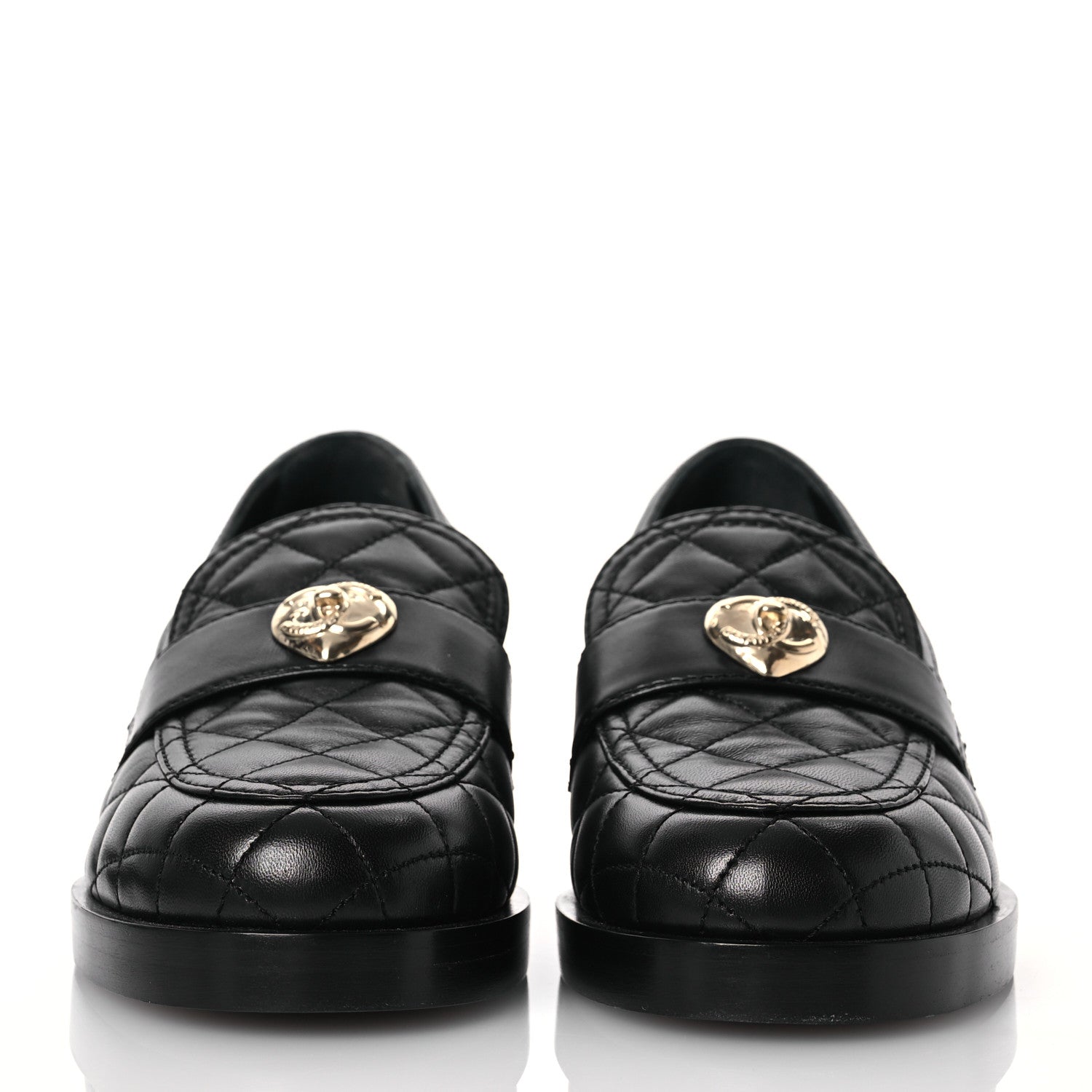 Chanel Lambskin Quilted CC Heart Loafers 38 Black 2 of 14