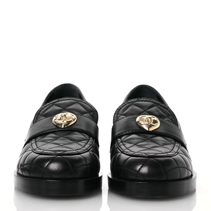 Chanel Lambskin Quilted CC Heart Loafers 38 Black 2 of 14