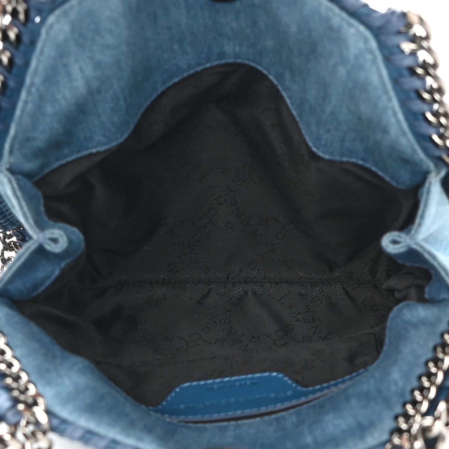Denim Embroidered Tiger Mini Falabella Tote Blue