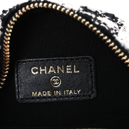 Chanel Tweed Quilted Round Clutch With Chain Black Ecru White 6 of 10