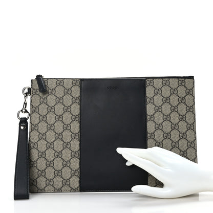 Gucci GG Supreme Monogram Zip Wristlet Pouch Beige Black 2 of 6