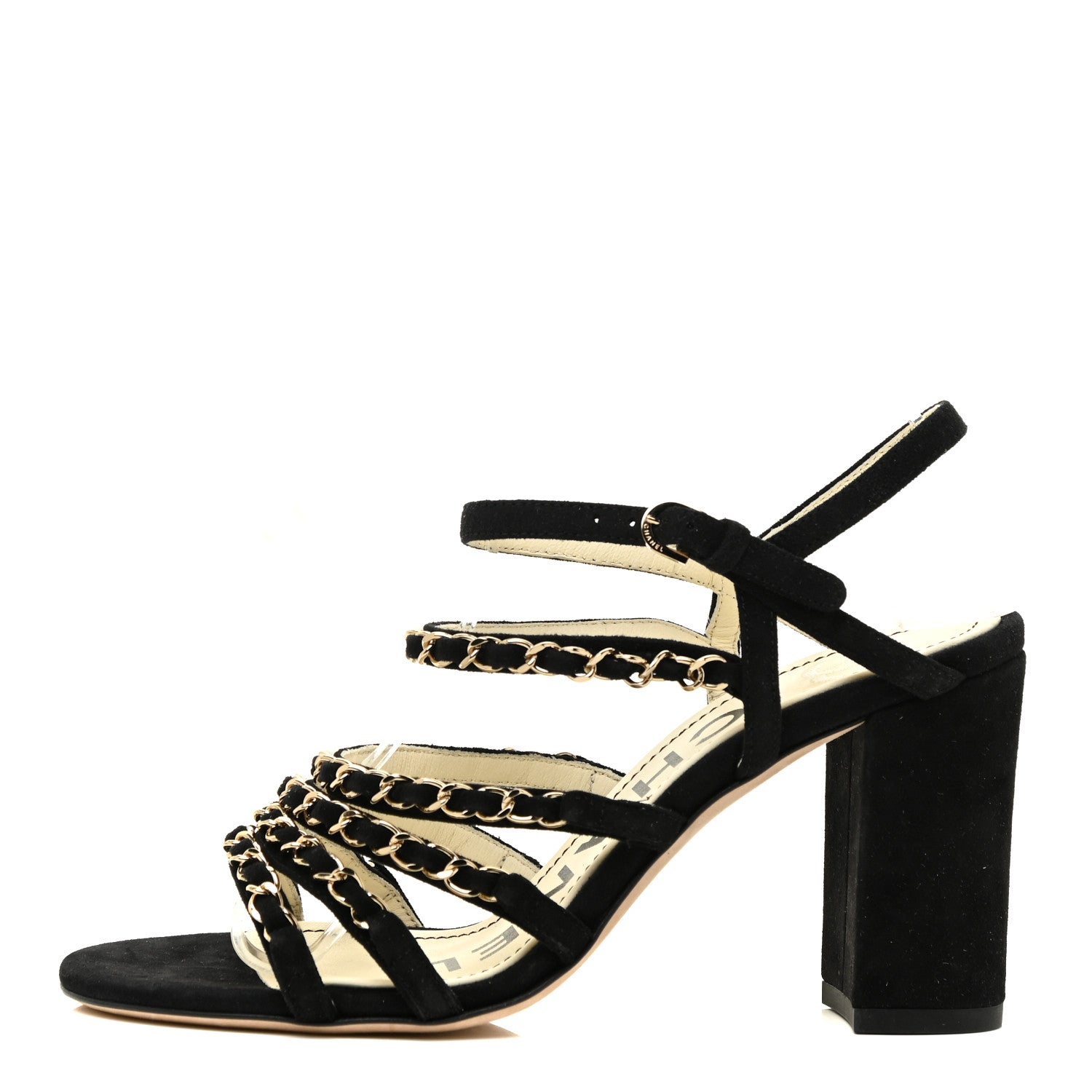 Chanel Kid Suede Chain Sandals 36 Black 1 of 13