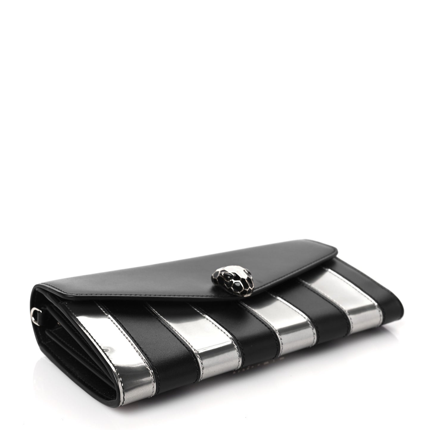 Metallic Calfskin Striped Serpenti Forever Chain Wallet Silver Black