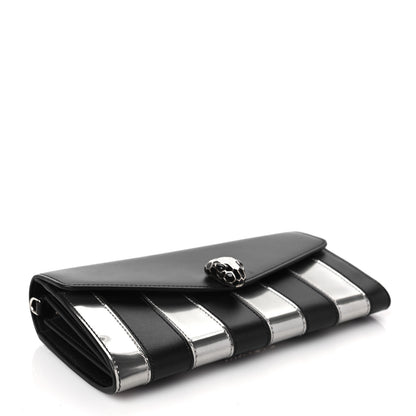 Bulgari Metallic Calfskin Striped Serpenti Forever Chain Wallet Silver Black 3 of 5