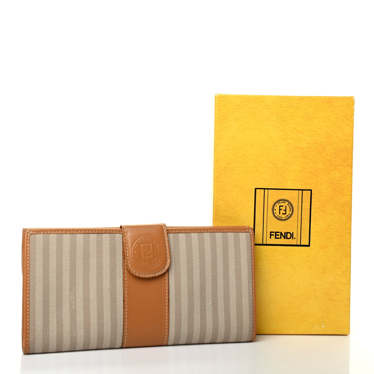 Coated Canvas Striped Wallet Ecru Camel
