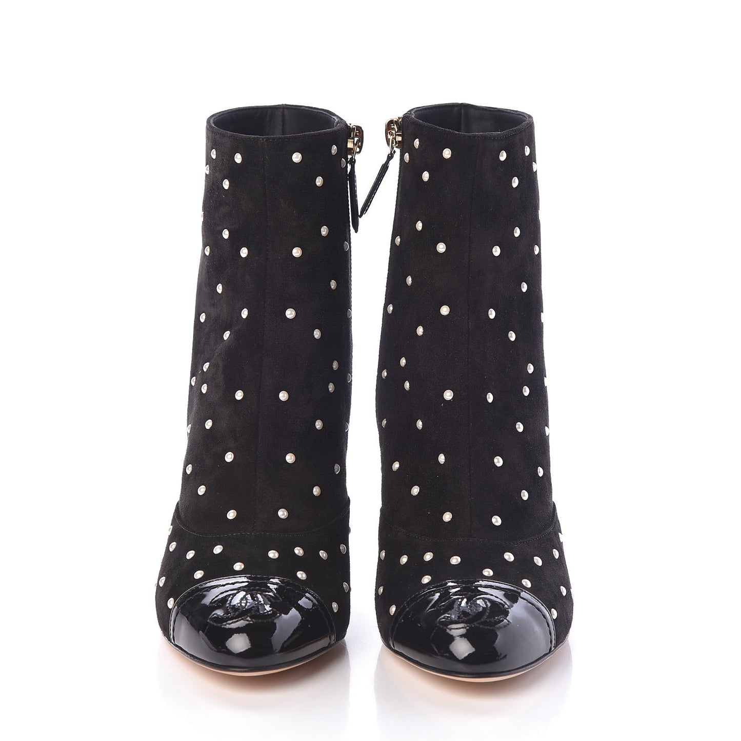 Suede Pearls Cap Toe Short Boots 36.5 Black