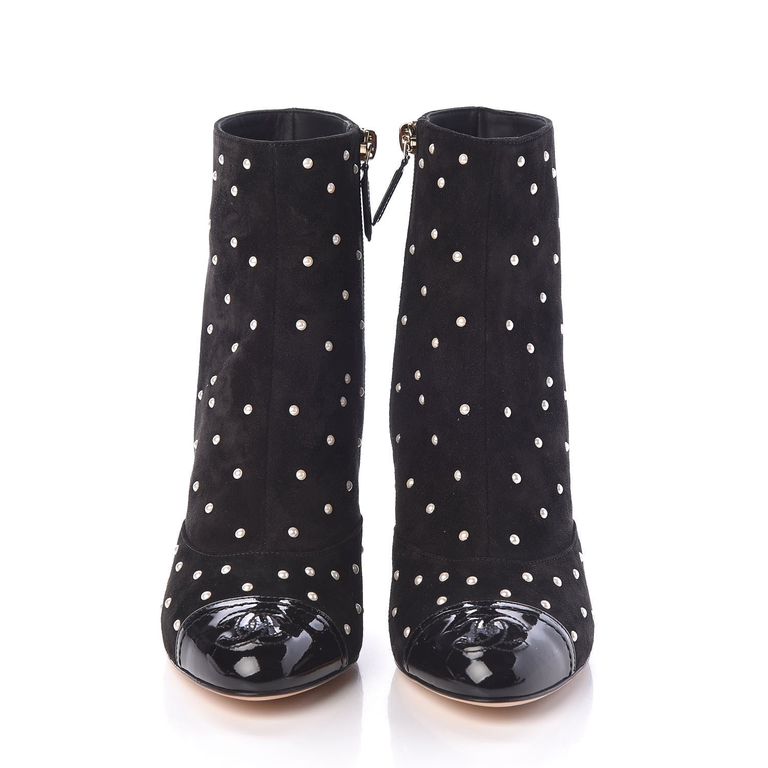 Chanel Suede Pearls Cap Toe Short Boots 36.5 Black 2 of 8