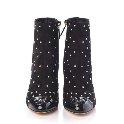 Chanel Suede Pearls Cap Toe Short Boots 36.5 Black 2 of 8