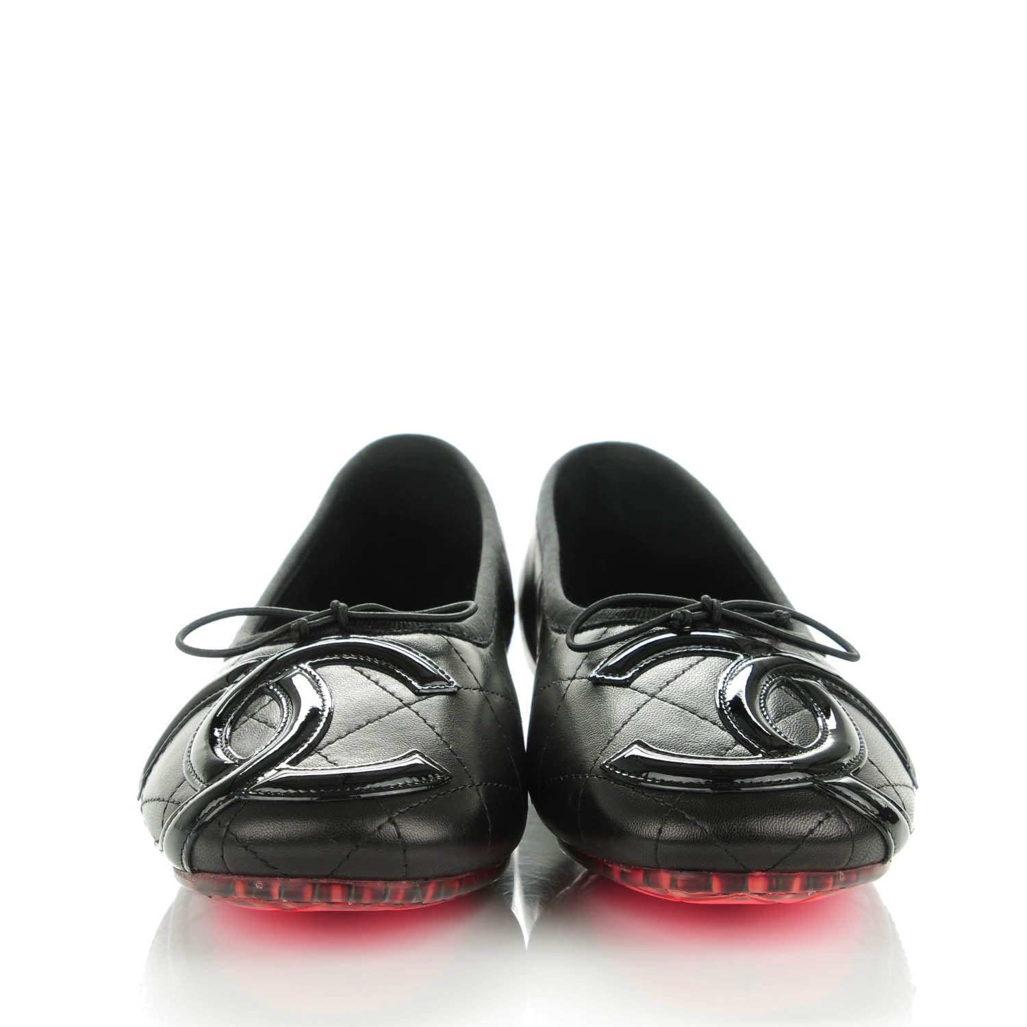 Chanel Lambskin Quilted Cambon Ballerina Flats 37.5 Black 2 of 9