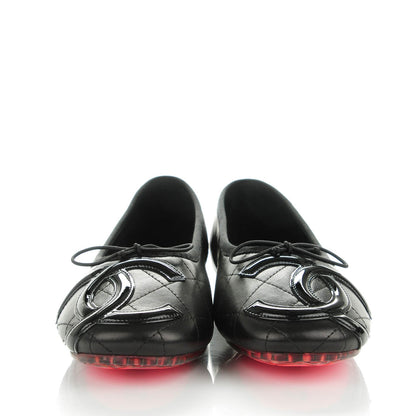 Chanel Lambskin Quilted Cambon Ballerina Flats 37.5 Black 2 of 9