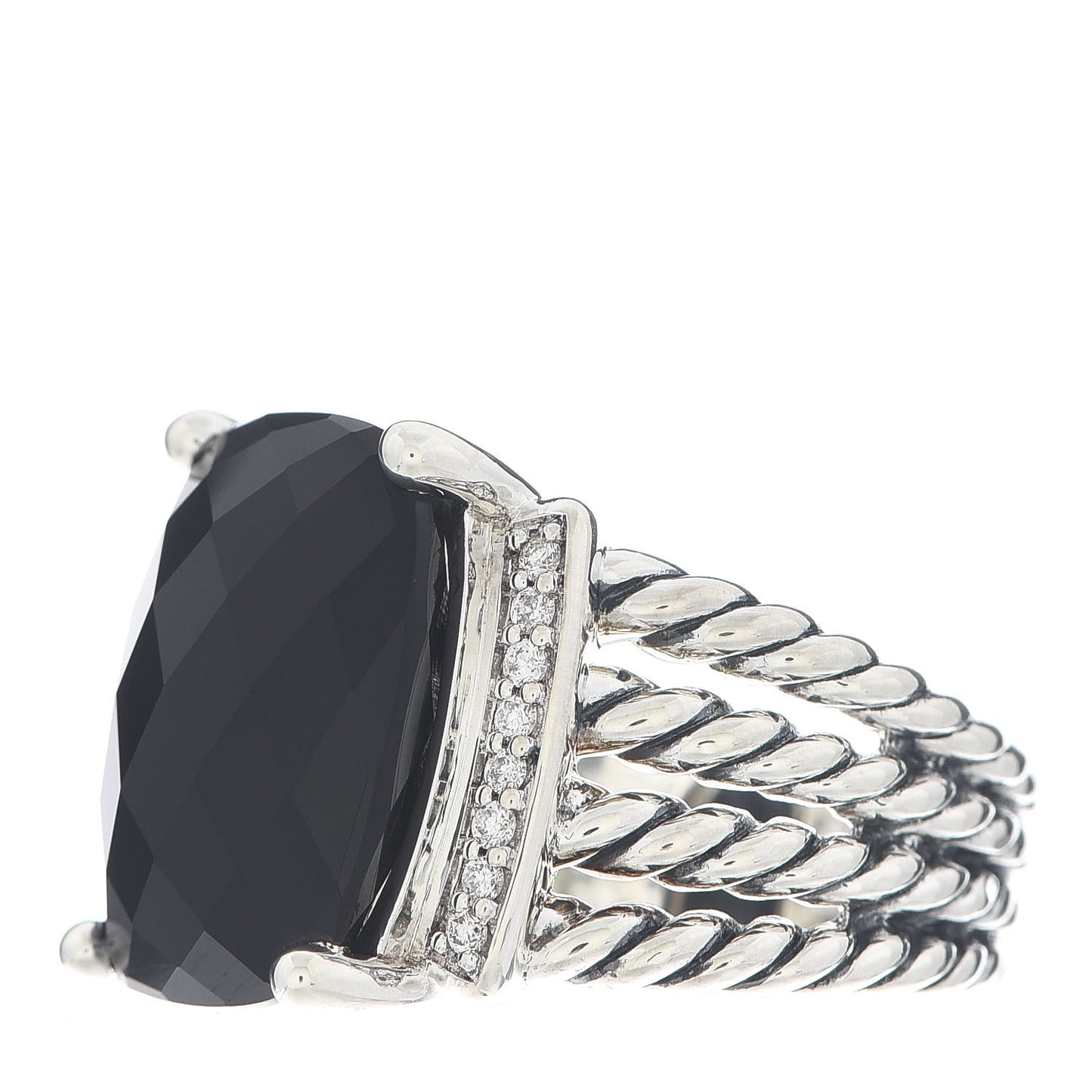 Sterling Silver Diamond Black Onyx 16mm Wheaton Ring 52 6