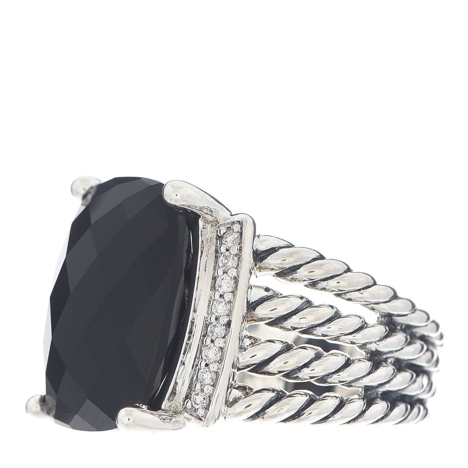 David Yurman Sterling Silver Diamond Black Onyx 16mm Wheaton Ring 52 6 3 of 5