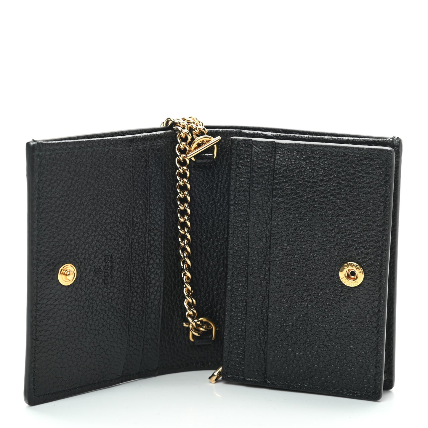 Grainy Calfskin Zumi Chain Card Case Wallet Black