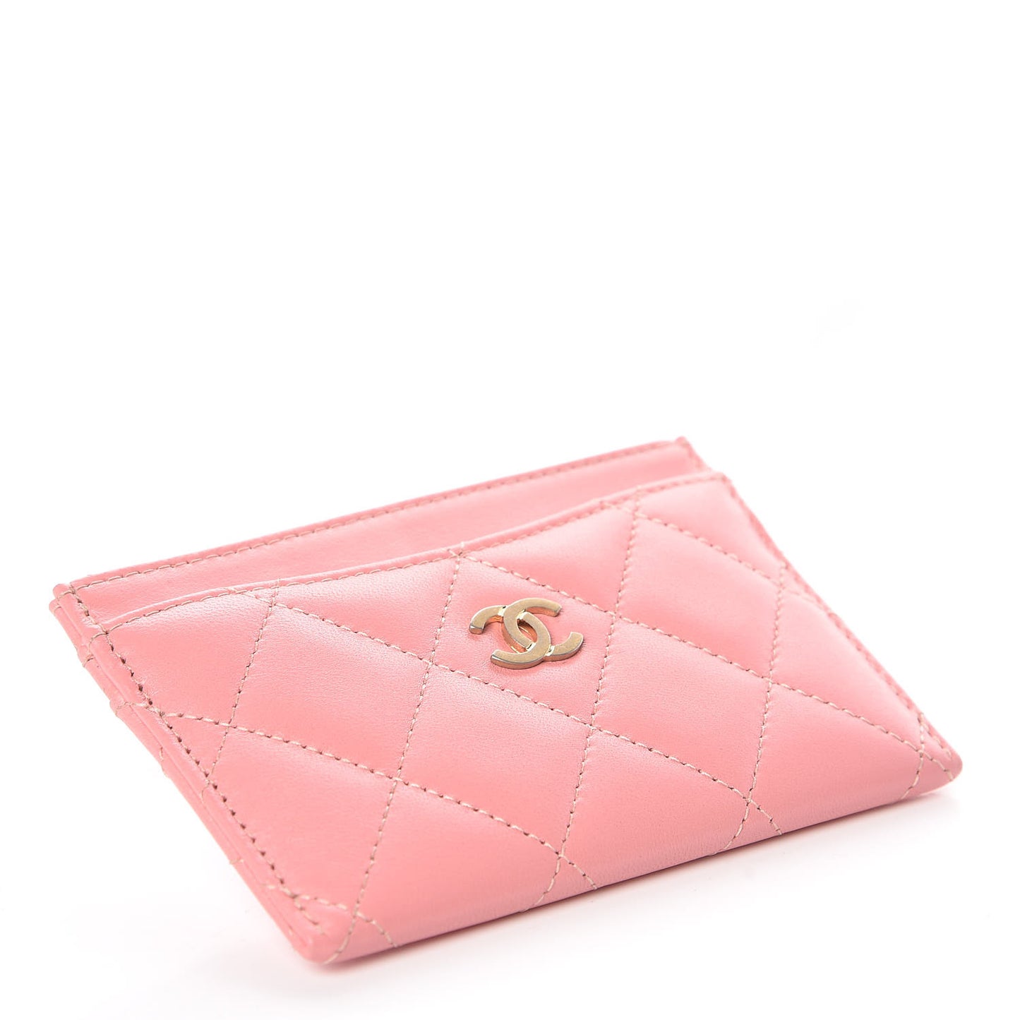 Lambskin Quilted Card Holder Pink