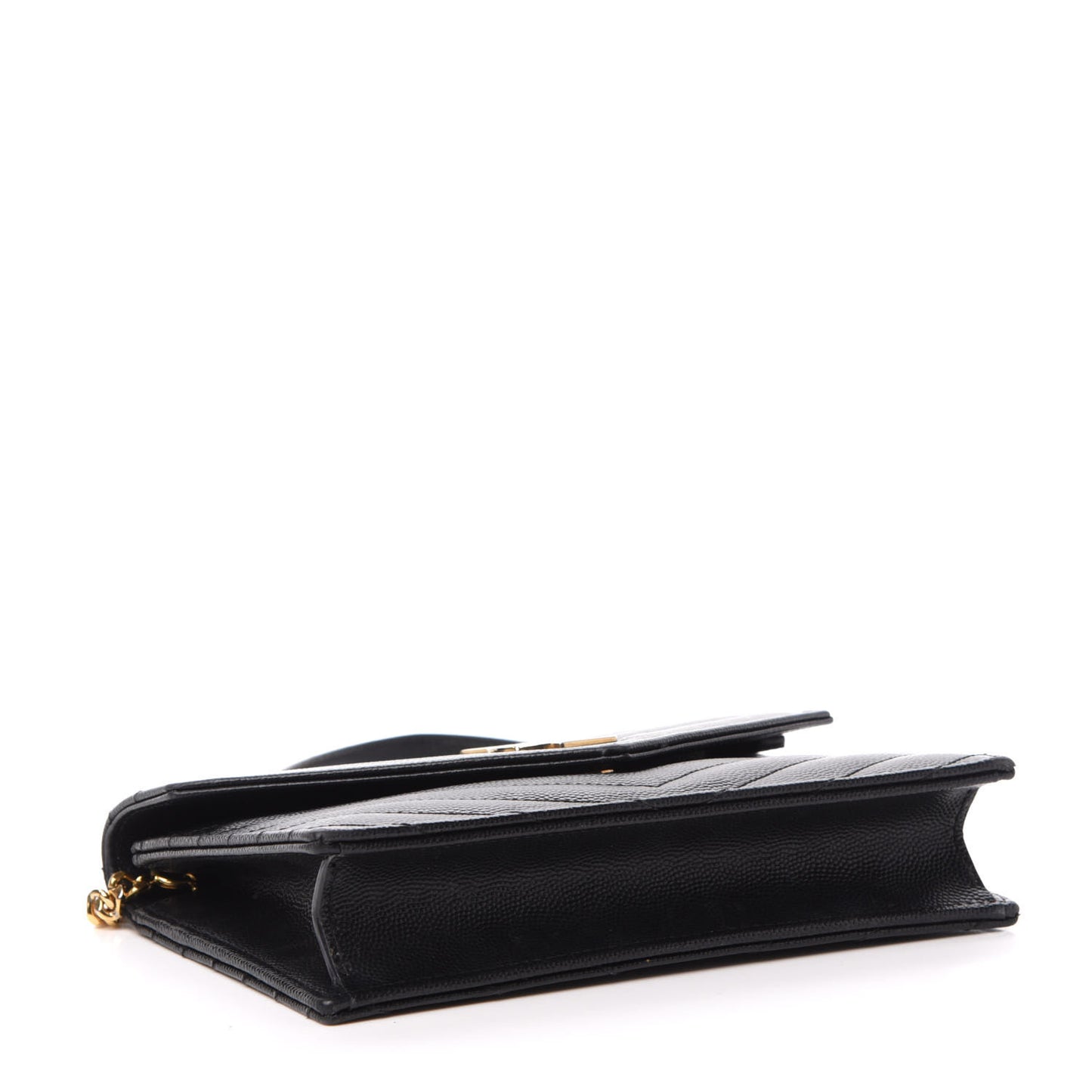 Grain De Poudre Matelasse Chevron Monogram Envelope Chain Wallet Black