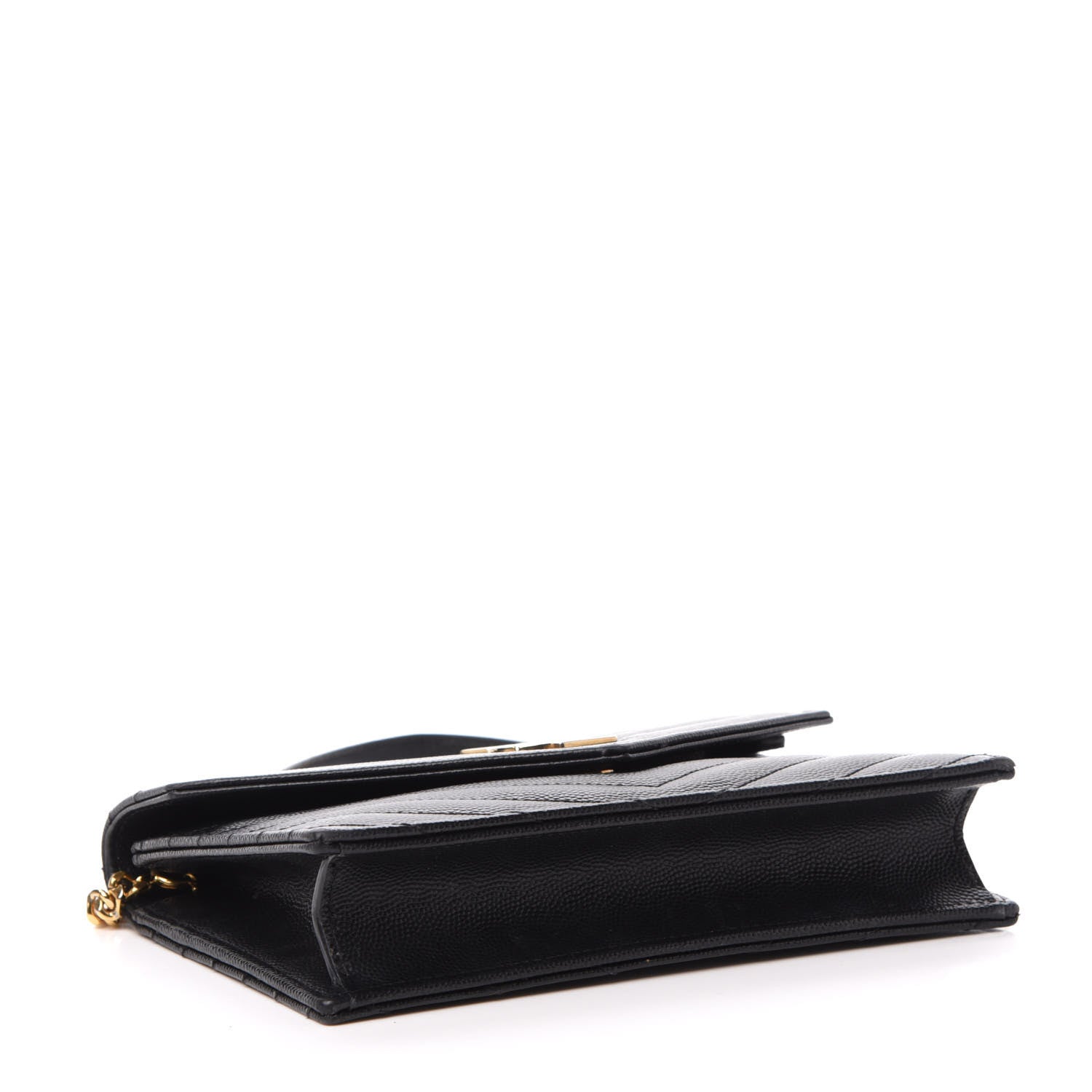 Saint Laurent Grain De Poudre Matelasse Chevron Monogram Envelope Chain Wallet Black 4 of 13