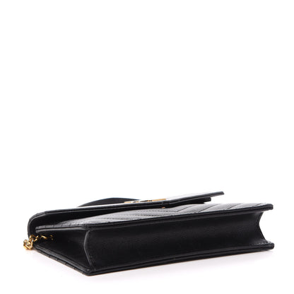 Saint Laurent Grain De Poudre Matelasse Chevron Monogram Envelope Chain Wallet Black 4 of 13