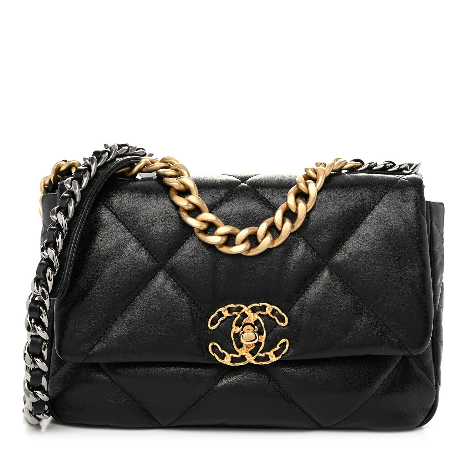 Shiny Goatskin Quilted Medium Chanel 19 Flap Black