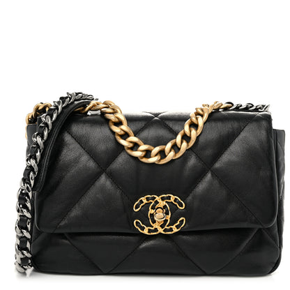 Chanel Shiny Goatskin Quilted Medium Chanel 19 Flap Black 1 of 10