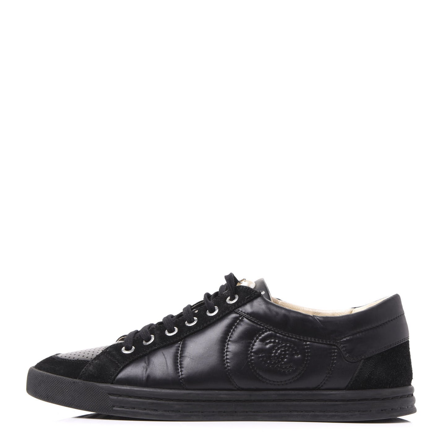 Suede Calfskin Womens CC Sneakers 41 Black