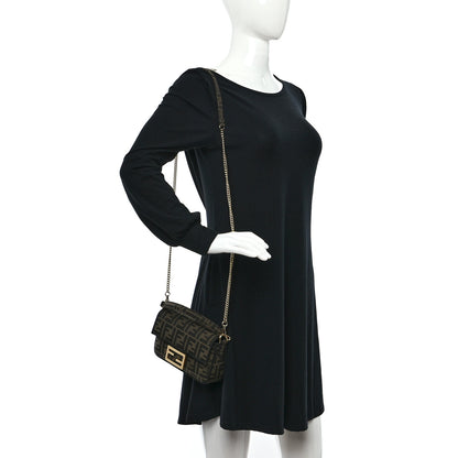 Fendi Fabric Jacquard FF 1974 Mini Baguette Tobacco Moro Black 2 of 9