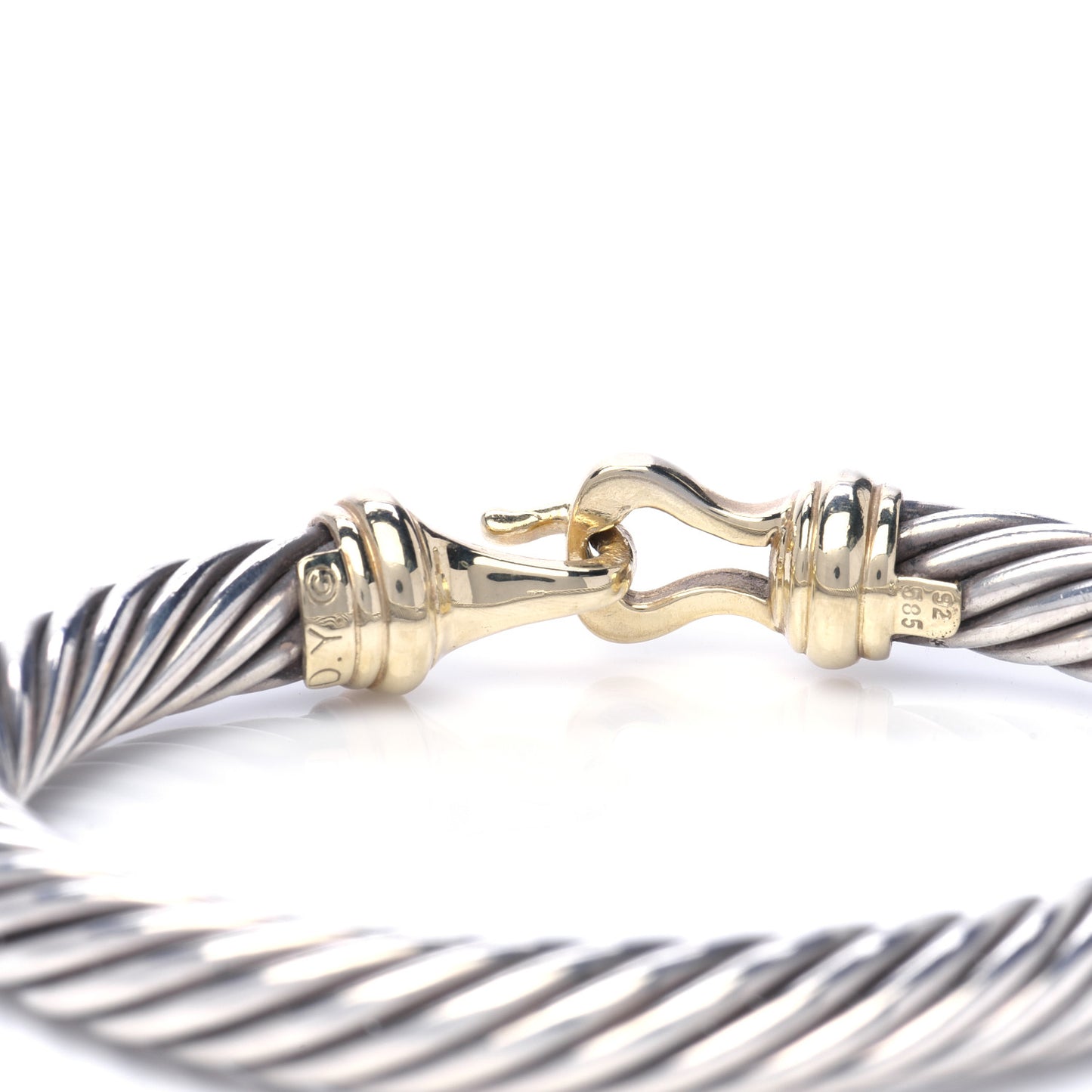 Sterling Silver 14K Yellow Gold 7mm Cable Classic Buckle Bracelet