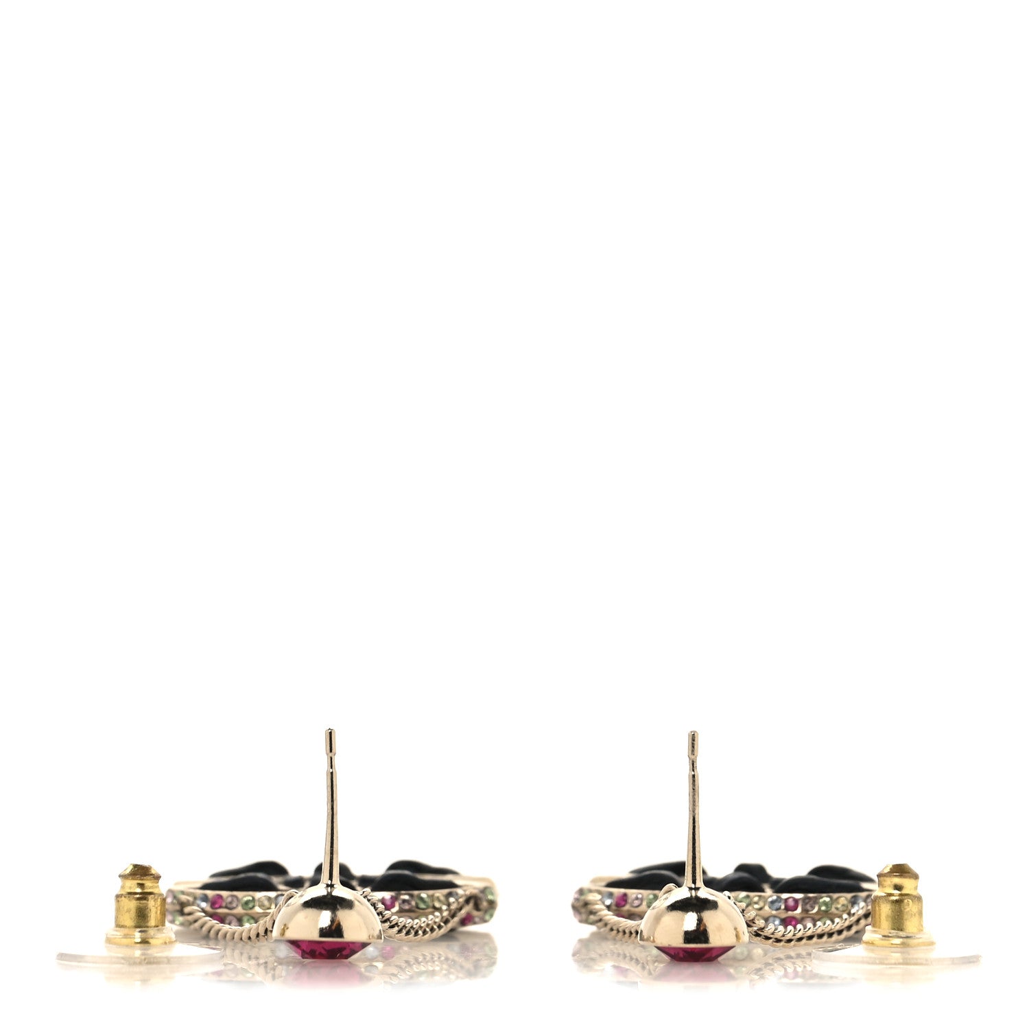 Chanel Metal Lambskin Crystal CC Chain Drop Earrings Black Gold Pink Multicolor 3 of 5