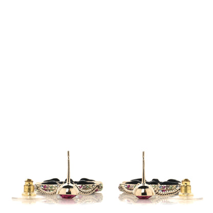 Chanel Metal Lambskin Crystal CC Chain Drop Earrings Black Gold Pink Multicolor 3 of 5